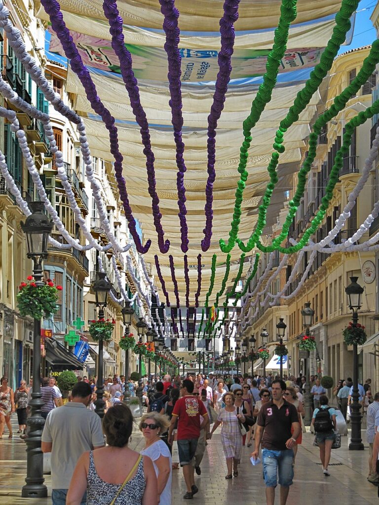 feria de malaga - Calle Larios decorated with lights and bunting during the August fair